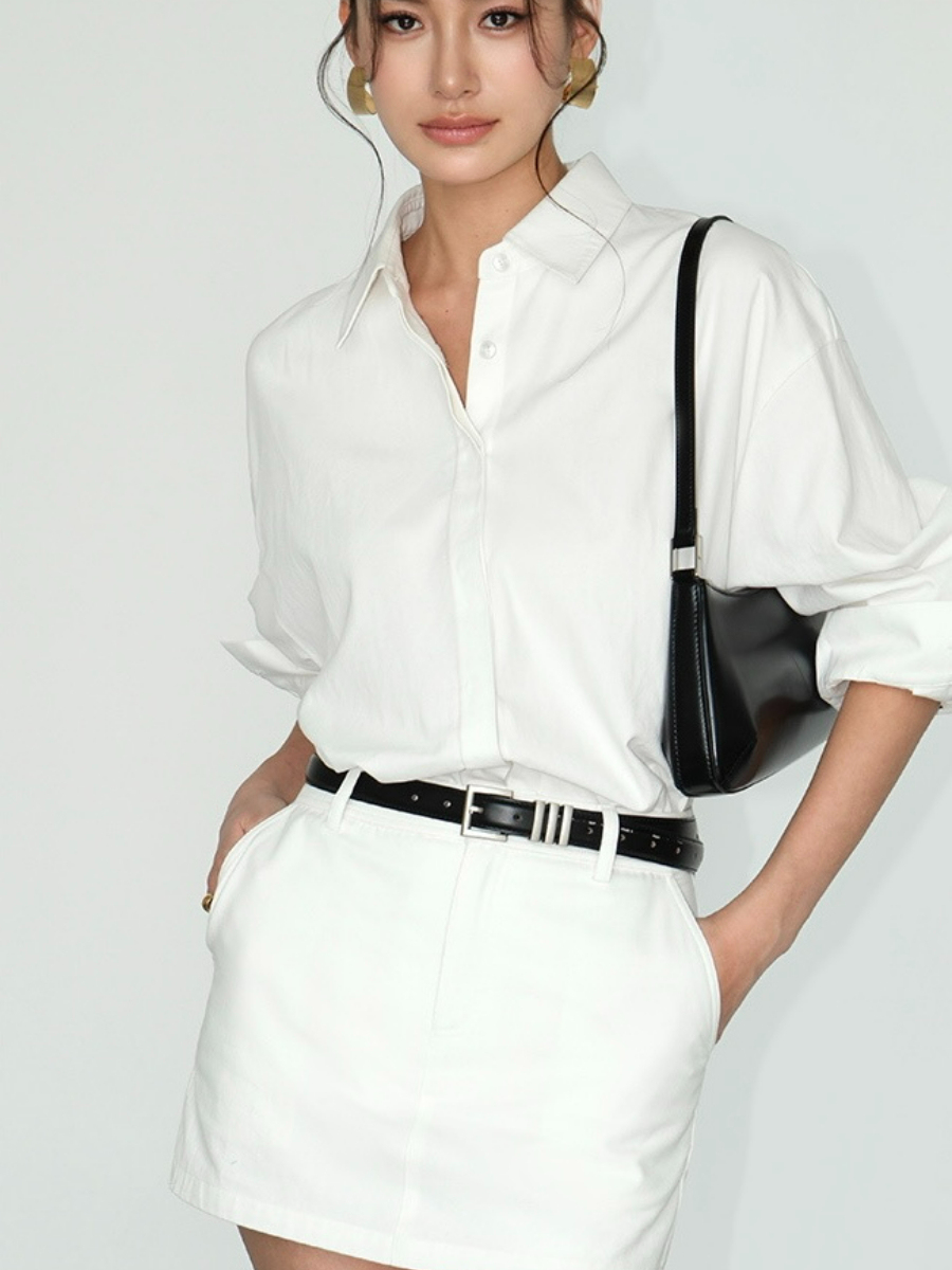 Jennya Oversized Plain Cotton Shirt-The Black Bow-