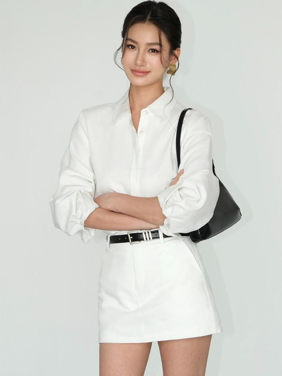 Jennya Oversized Plain Cotton Shirt-The Black Bow-