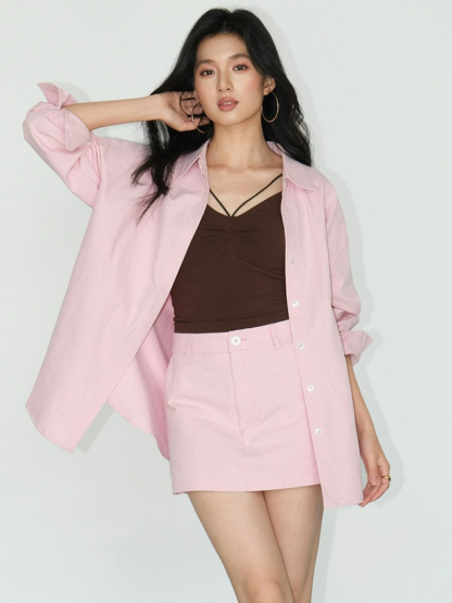 Jennya Oversized Plain Cotton Shirt-The Black Bow-