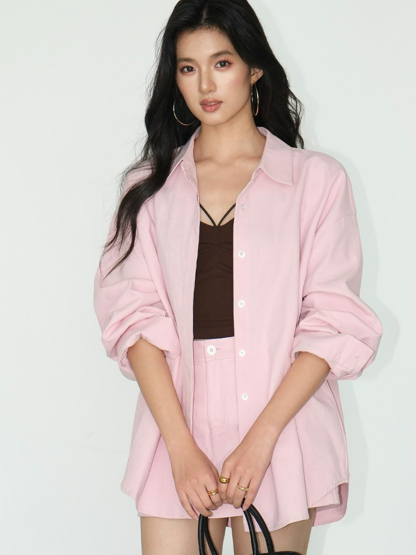Jennya Oversized Plain Cotton Shirt-The Black Bow-