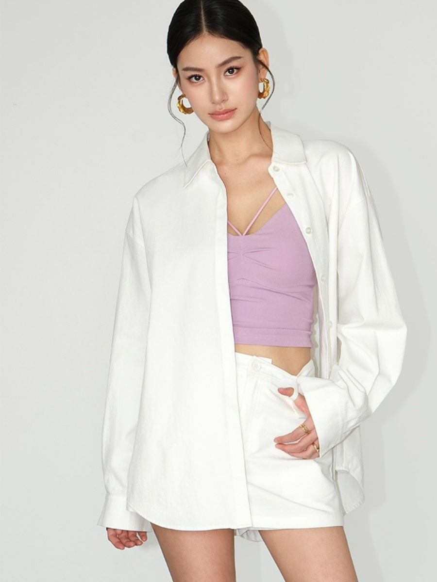 Jennya Oversized Plain Cotton Shirt-The Black Bow-