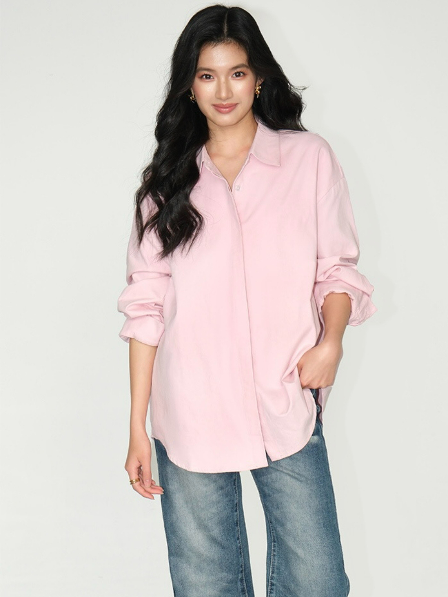 Jennya Oversized Plain Cotton Shirt-The Black Bow-