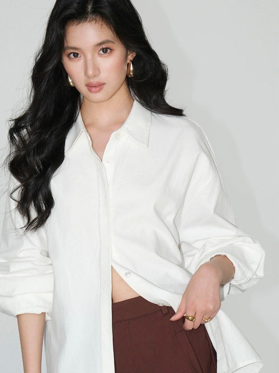 Jennya Oversized Plain Cotton Shirt-The Black Bow-