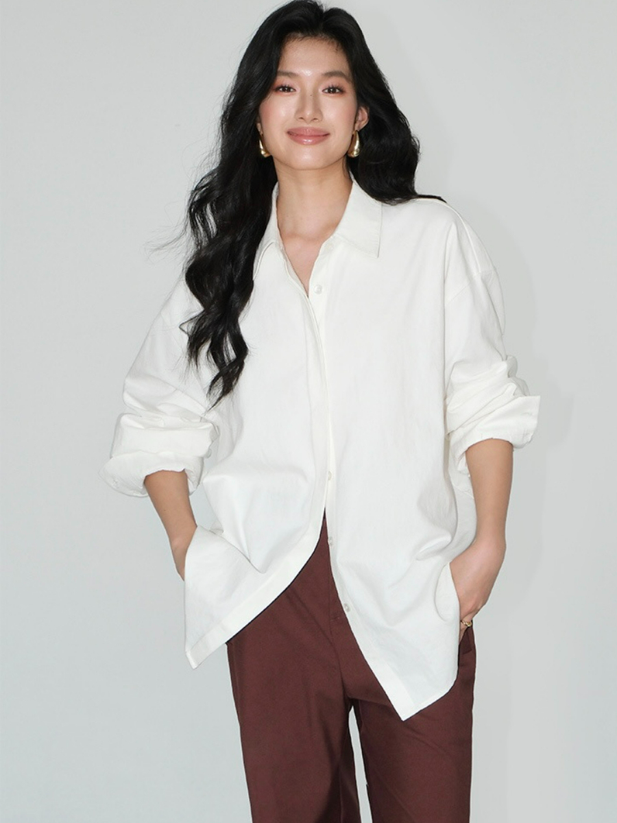 Jennya Oversized Plain Cotton Shirt-The Black Bow-