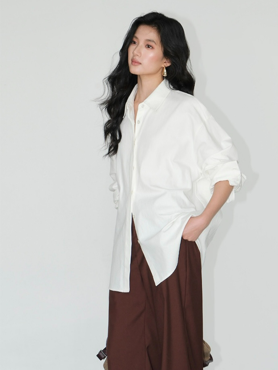 Jennya Oversized Plain Cotton Shirt-The Black Bow-