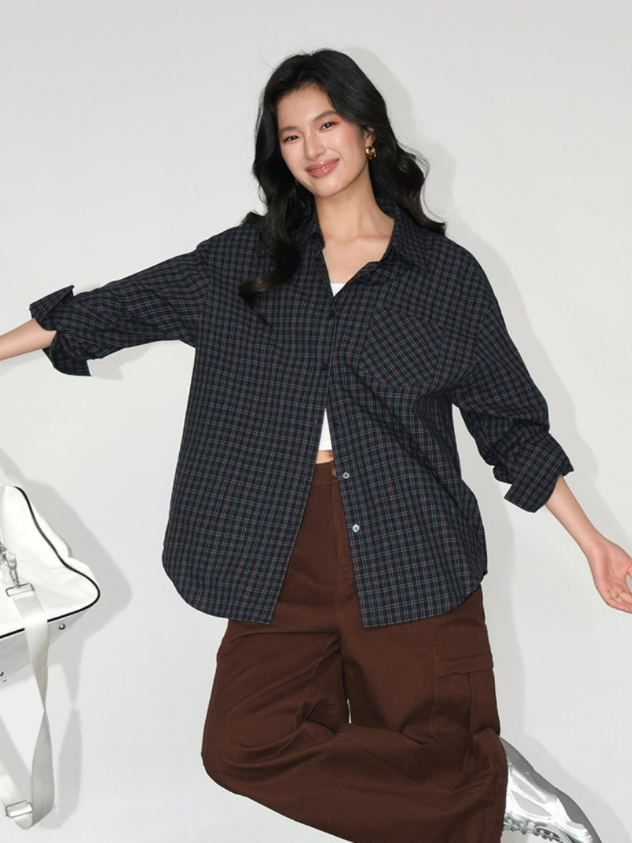 Jen Oversized Checked Shirt-The Black Bow-