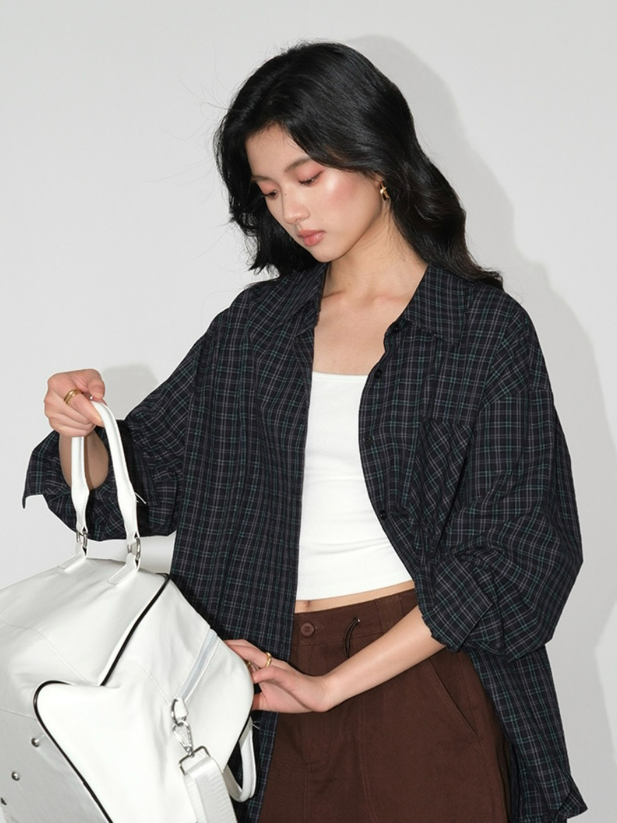 Jen Oversized Checked Shirt-The Black Bow-