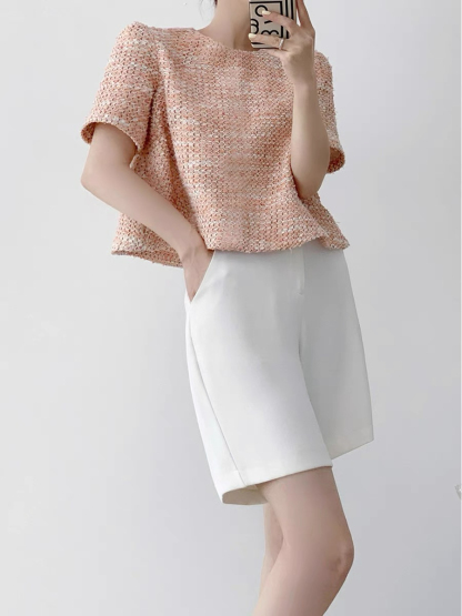 Narice Textured Top & Teaga Mid-Length Pants-The Black Bow-