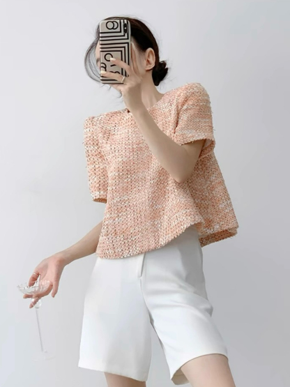 Narice Textured Top & Teaga Mid-Length Pants-The Black Bow-