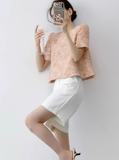 Narice Textured Top & Teaga Mid-Length Pants-The Black Bow-