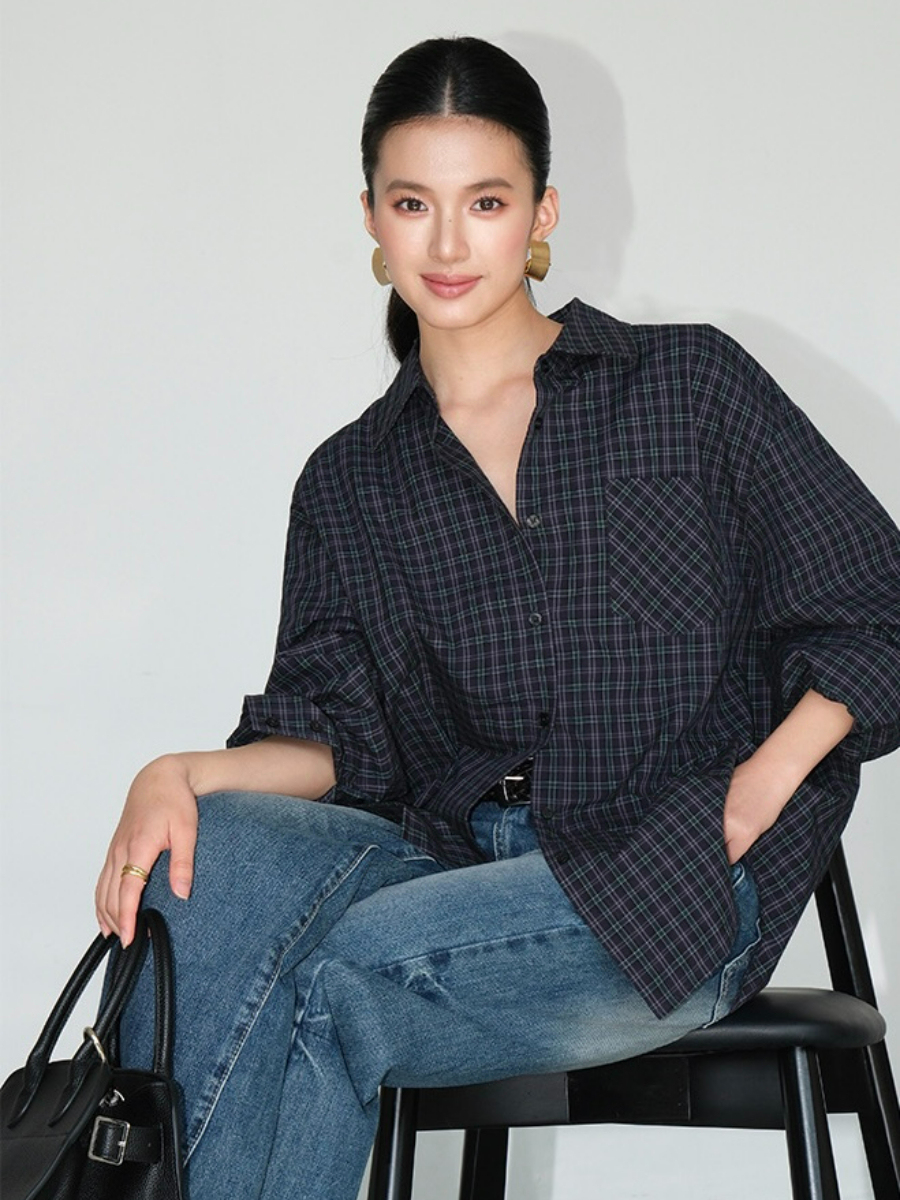 Jen Oversized Checked Shirt-The Black Bow-