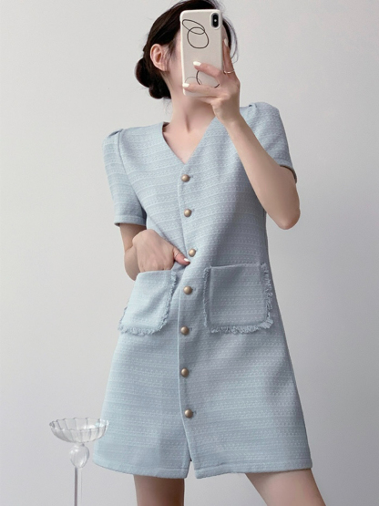 Naveen Textured Mini Dress-The Black Bow-