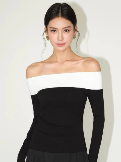 Faey Off Shoulder Color Binding Top