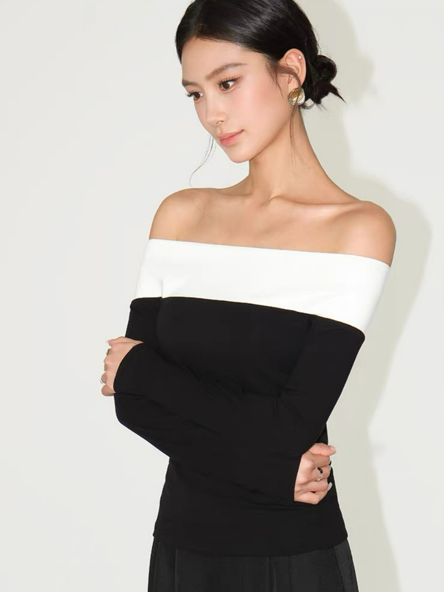 Faey Off Shoulder Color Binding Top