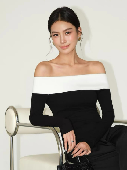 Faey Off Shoulder Color Binding Top