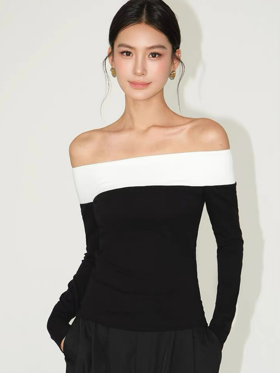 Faey Off Shoulder Color Binding Top