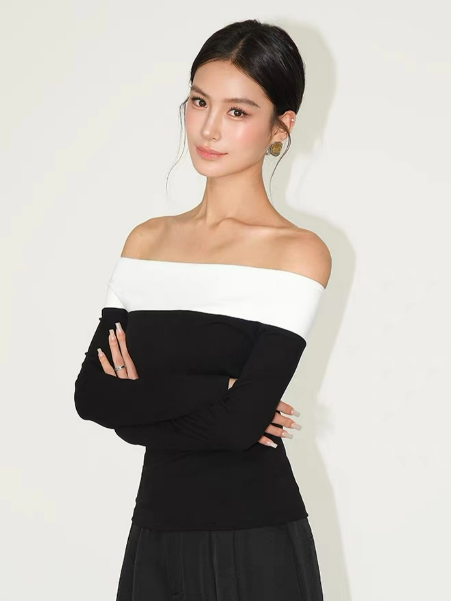 Faey Off Shoulder Color Binding Top