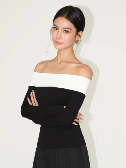 Faey Off Shoulder Color Binding Top