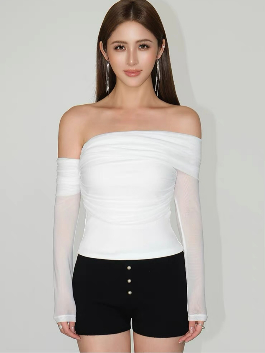 Fyrah Asymmetric Mesh Sleeve Top