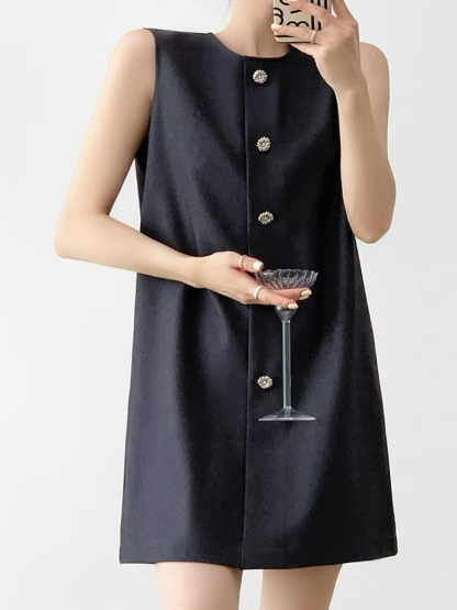 Natahja Sleeveless Button Shift Dress-The Black Bow-