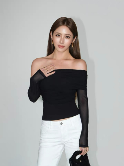 Fyrah Asymmetric Mesh Sleeve Top