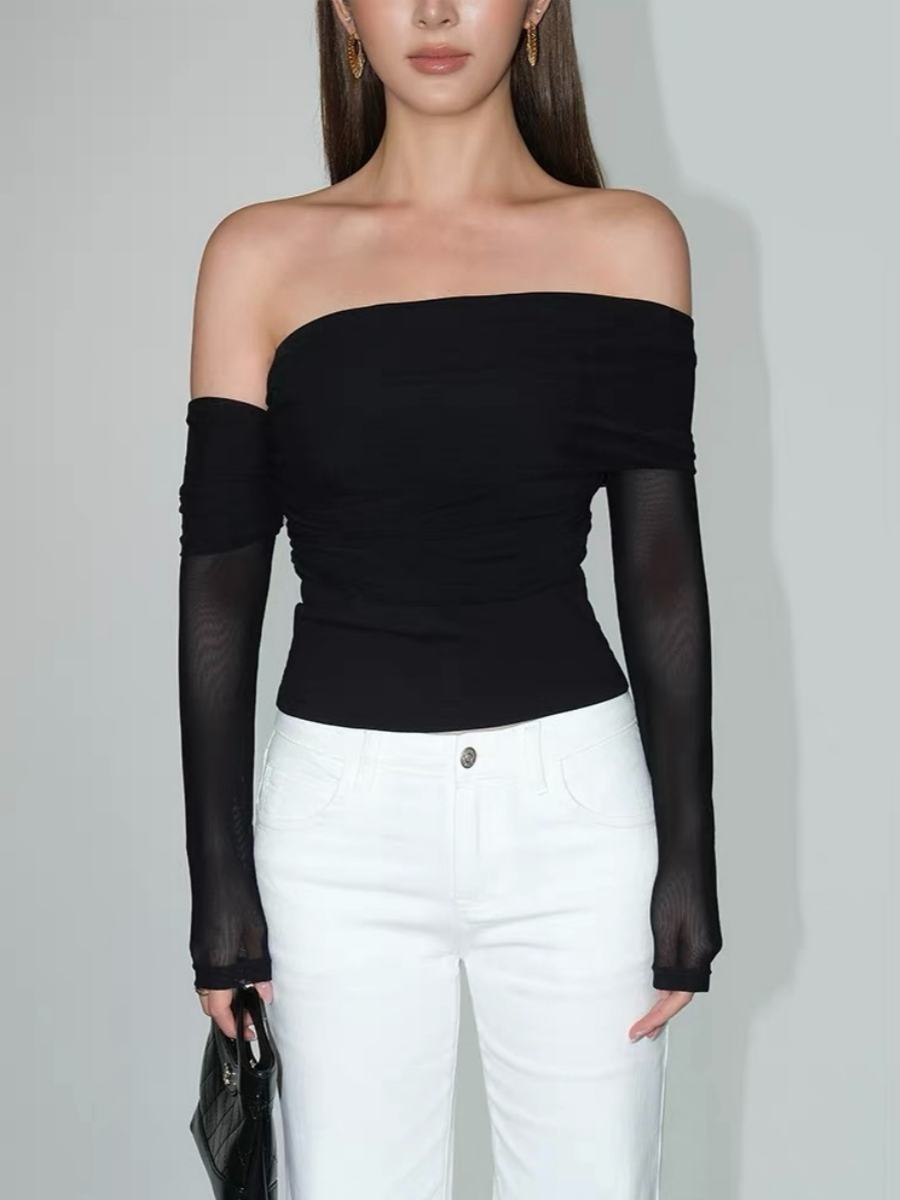 Fyrah Asymmetric Mesh Sleeve Top