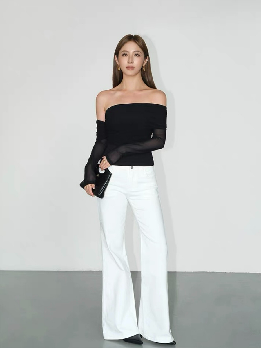 Fyrah Asymmetric Mesh Sleeve Top