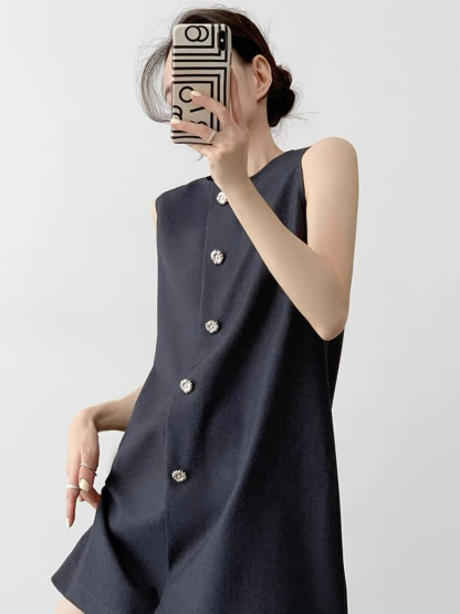 Natahja Sleeveless Button Shift Dress-The Black Bow-