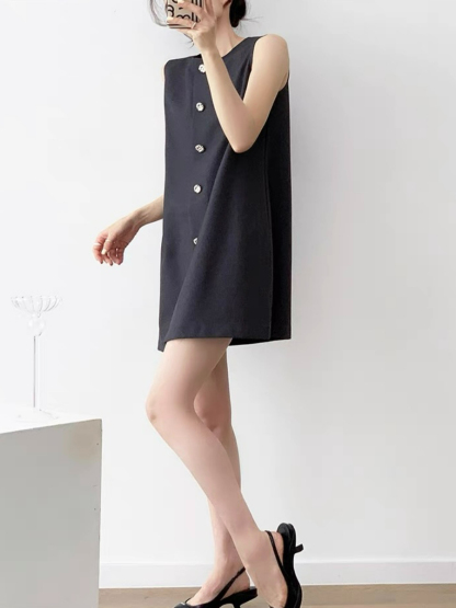 Natahja Sleeveless Button Shift Dress-The Black Bow-