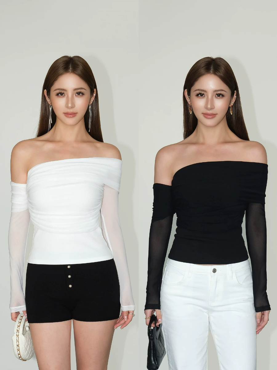 Fyrah Asymmetric Mesh Sleeve Top