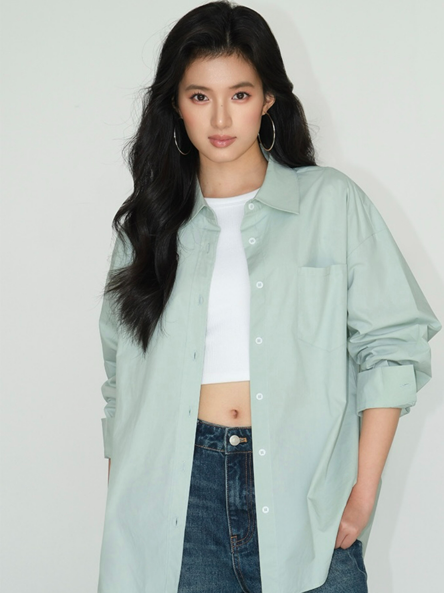 Kenna Oversized Cotton Shirt with Pocket-The Black Bow-