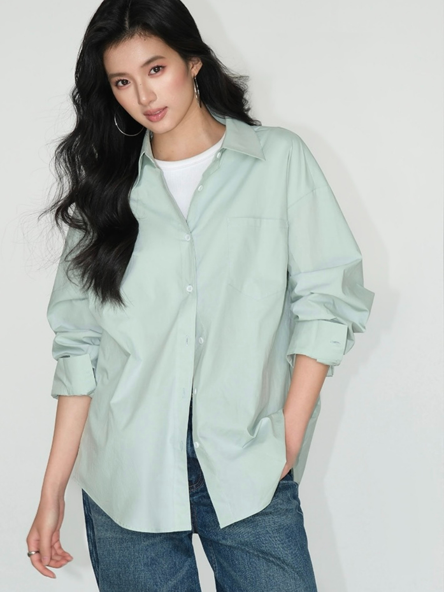 Kenna Oversized Cotton Shirt with Pocket-The Black Bow-