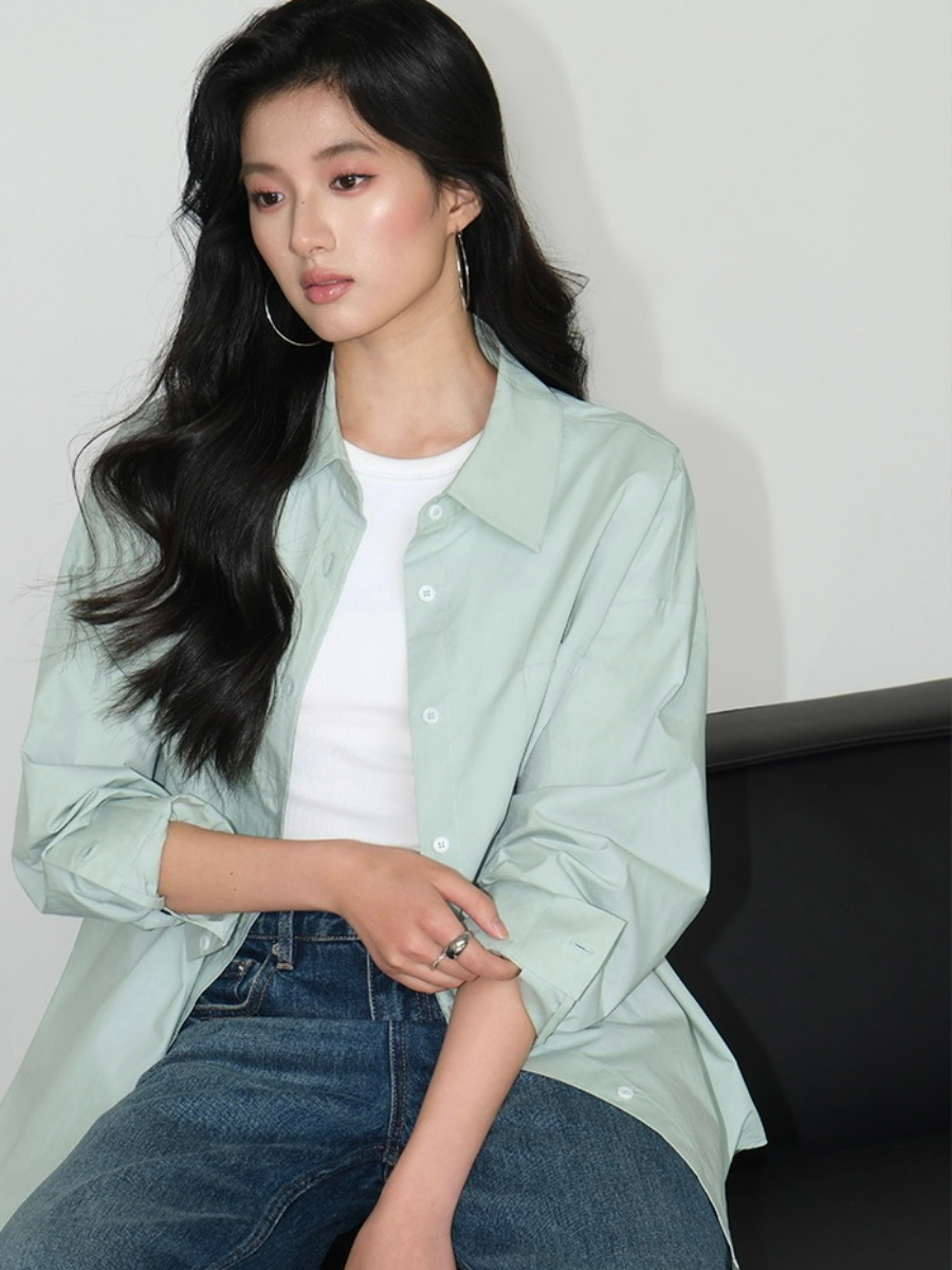 Kenna Oversized Cotton Shirt with Pocket-The Black Bow-