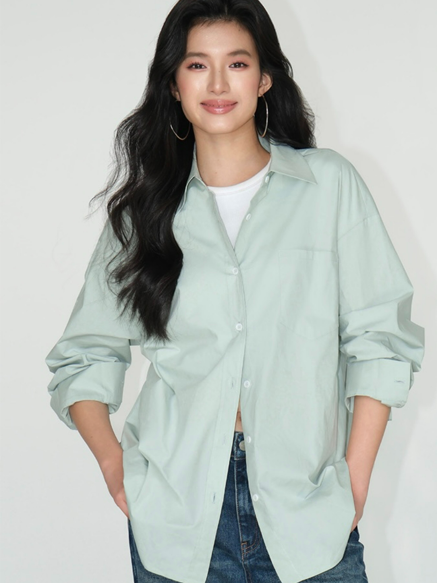 Kenna Oversized Cotton Shirt with Pocket-The Black Bow-