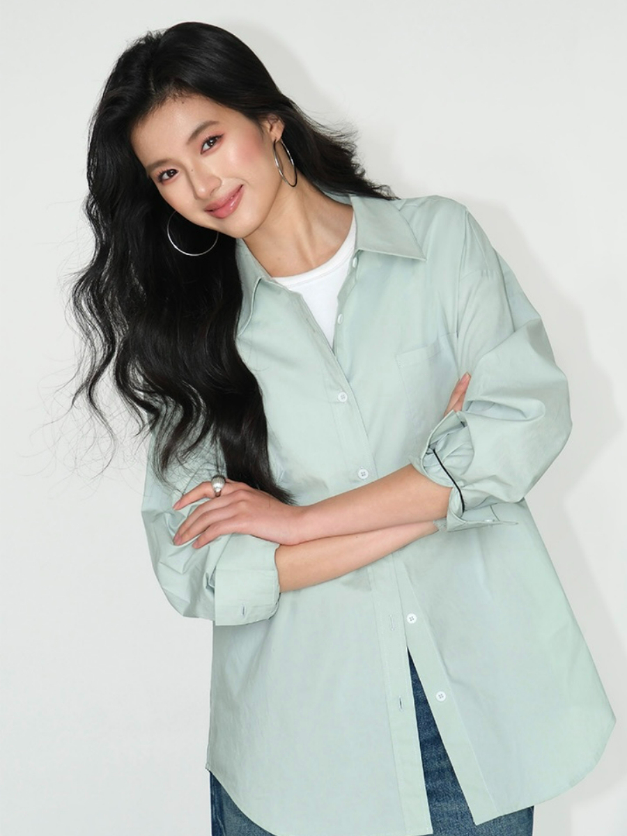 Kenna Oversized Cotton Shirt with Pocket-The Black Bow-