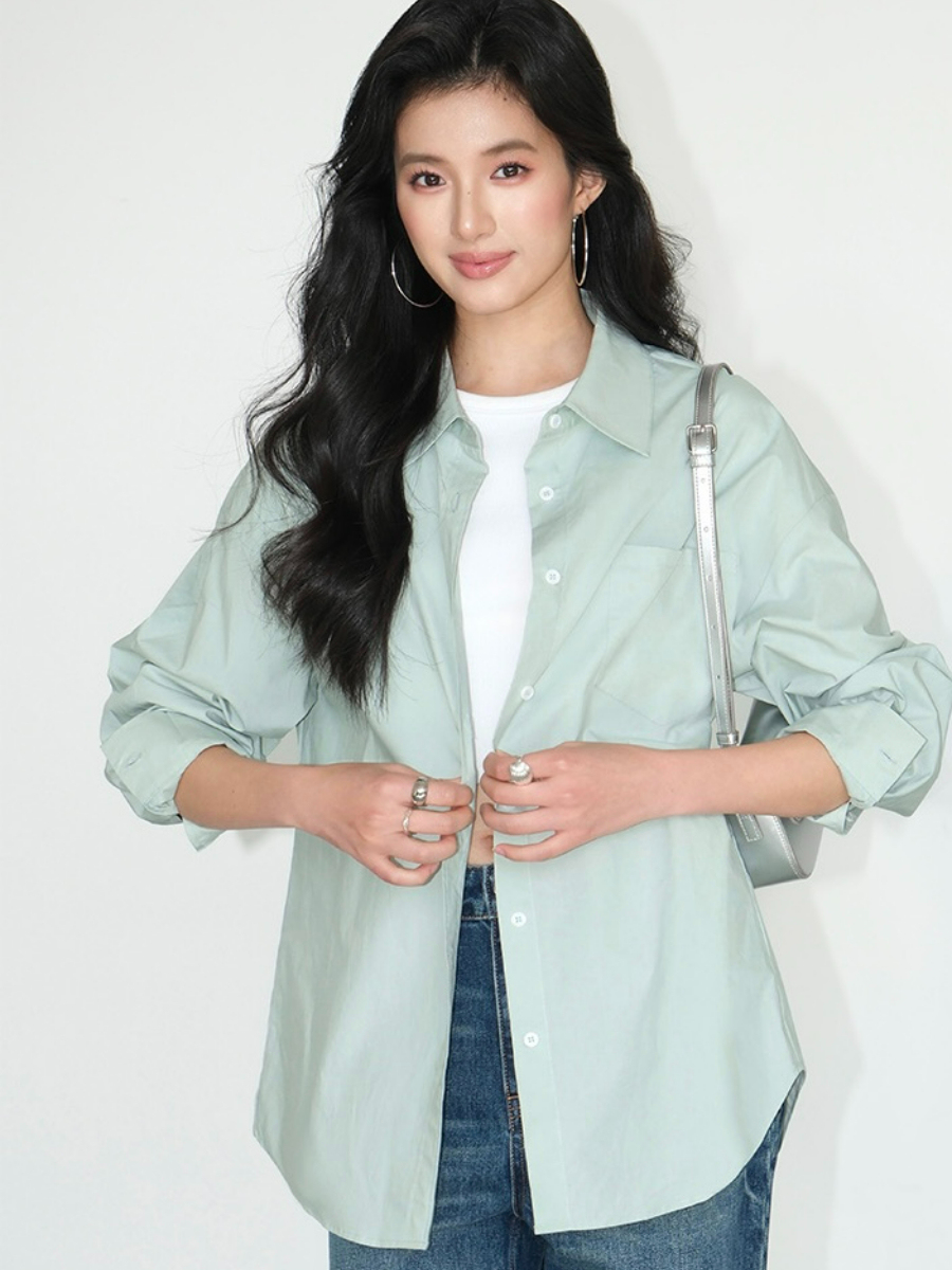 Kenna Oversized Cotton Shirt with Pocket-The Black Bow-