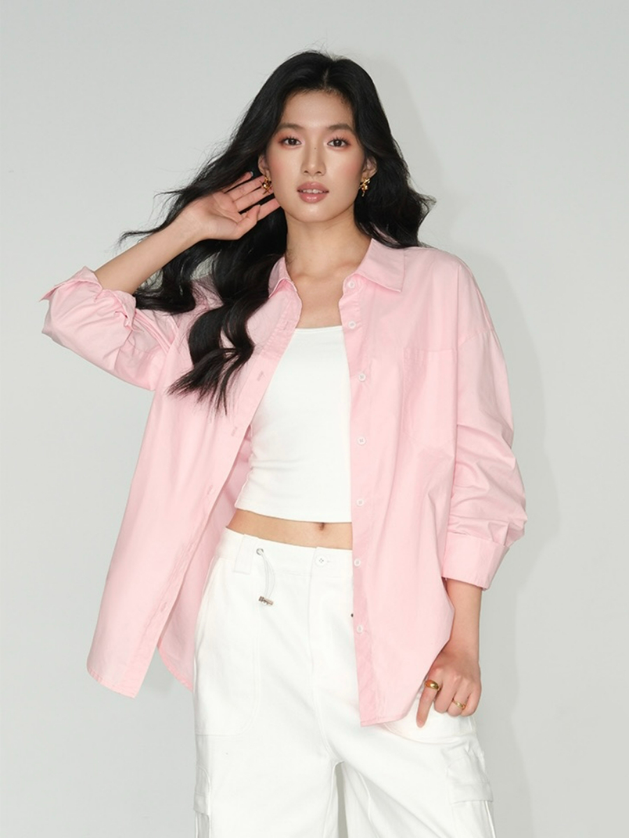 Kenna Oversized Cotton Shirt with Pocket-The Black Bow-