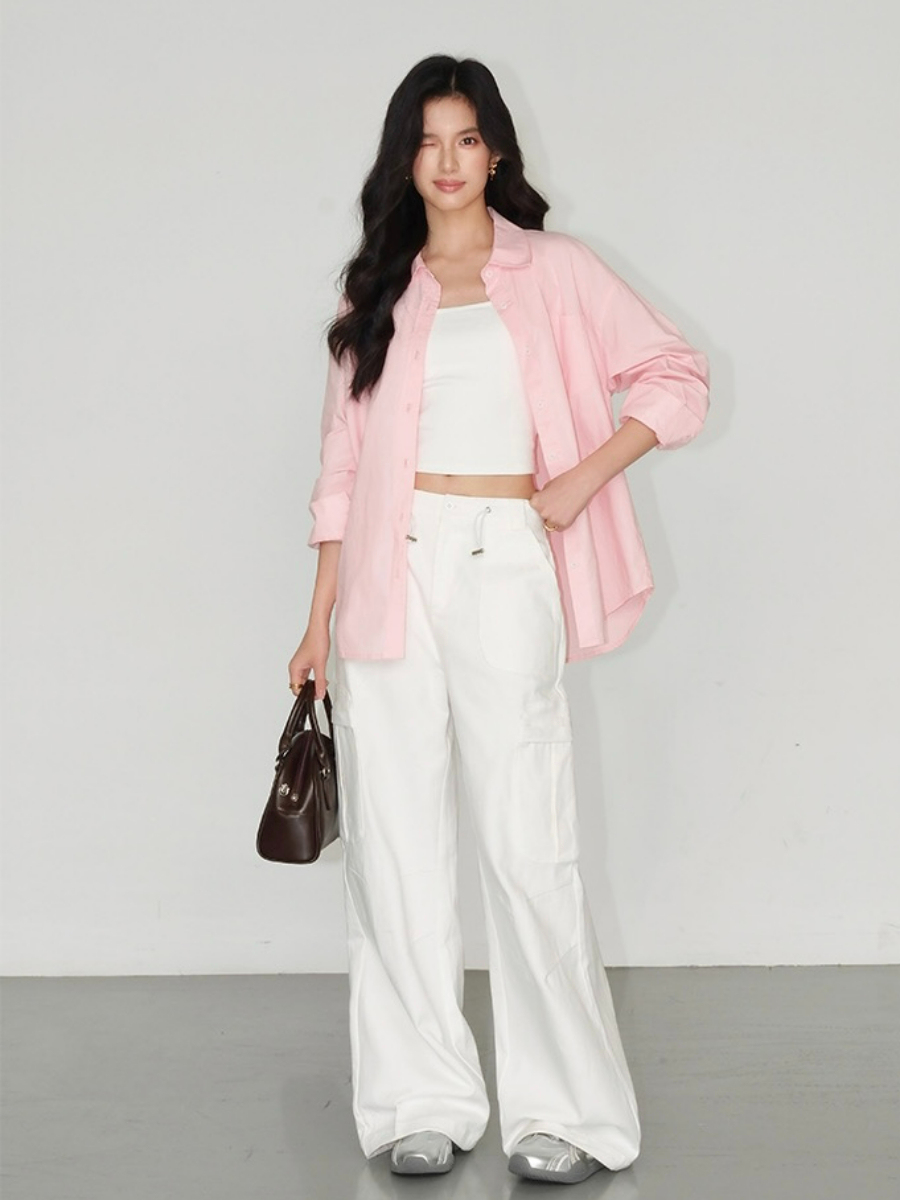 Kenna Oversized Cotton Shirt with Pocket-The Black Bow-