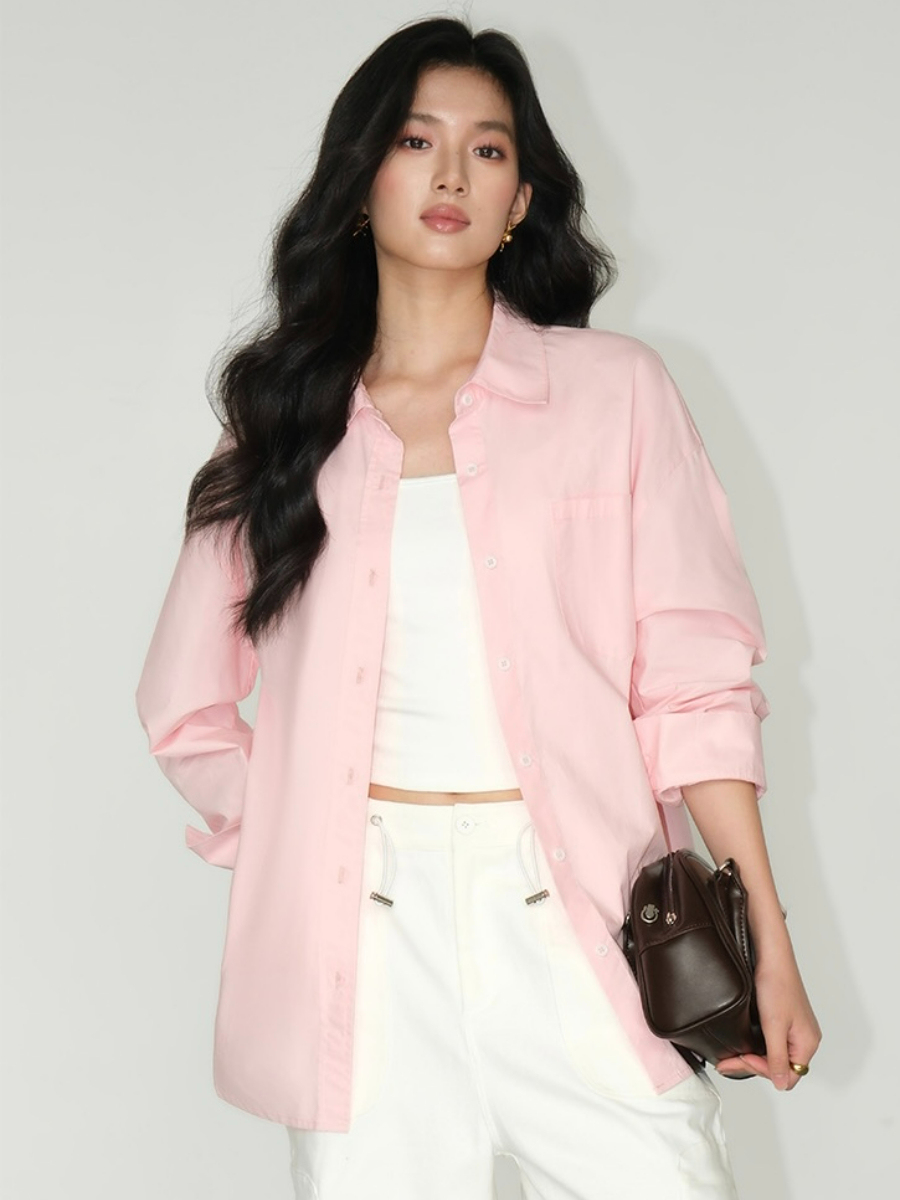 Kenna Oversized Cotton Shirt with Pocket-The Black Bow-