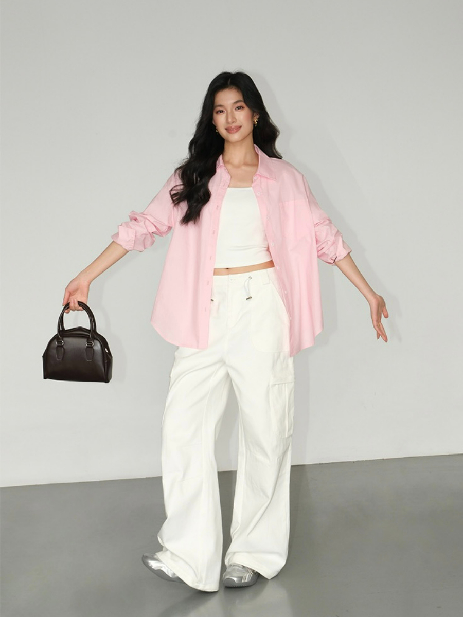 Kenna Oversized Cotton Shirt with Pocket-The Black Bow-