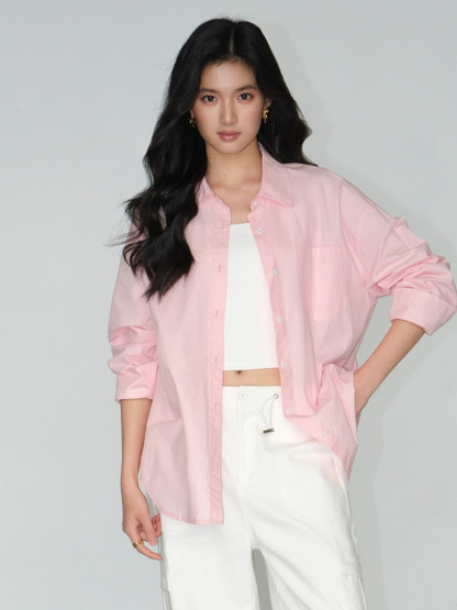 Kenna Oversized Cotton Shirt with Pocket-The Black Bow-