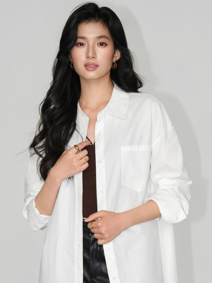 Kenna Oversized Cotton Shirt with Pocket-The Black Bow-