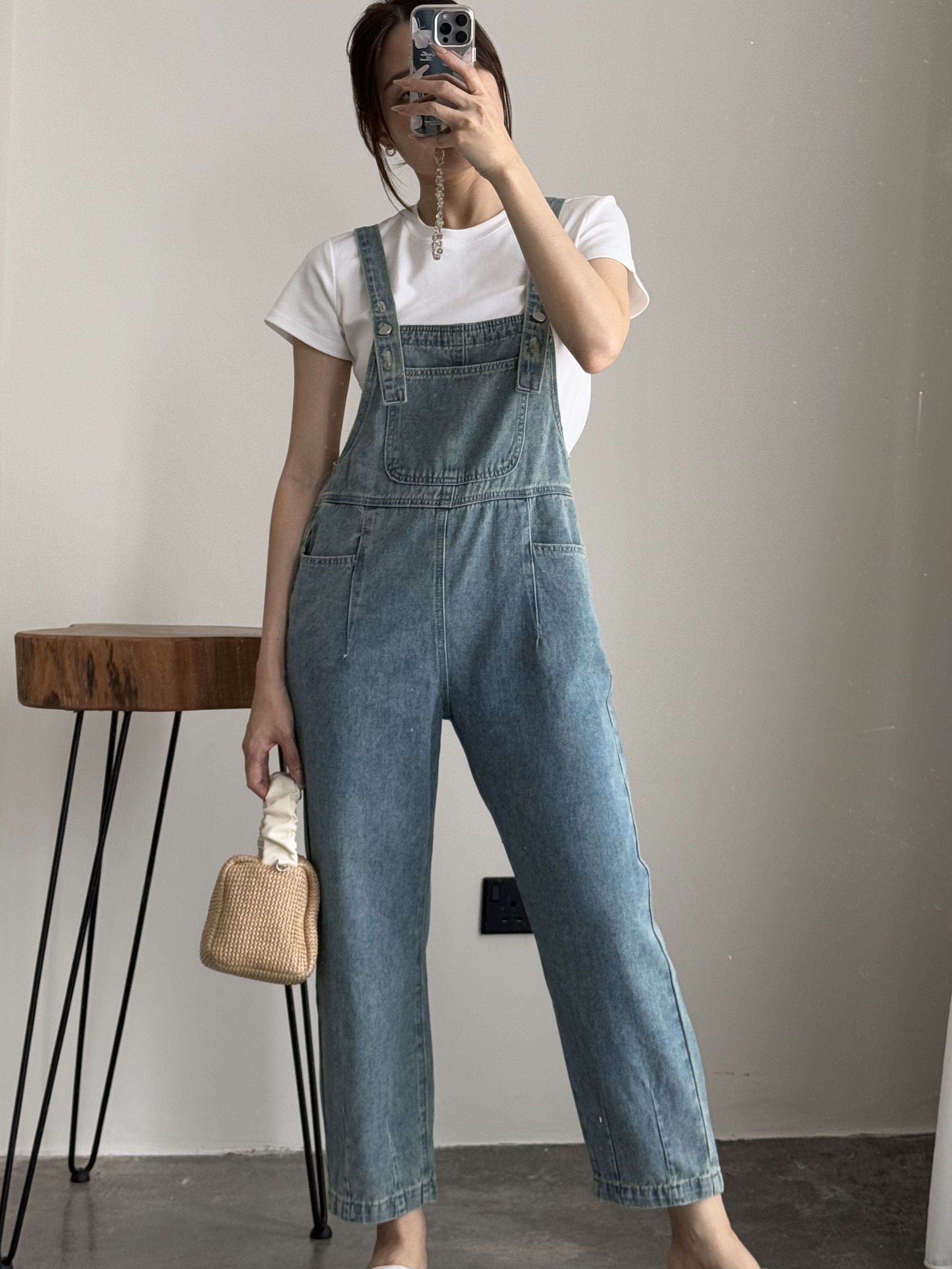American Denim Dungaree Pants & Pezy Basic Tee-The Black Bow-