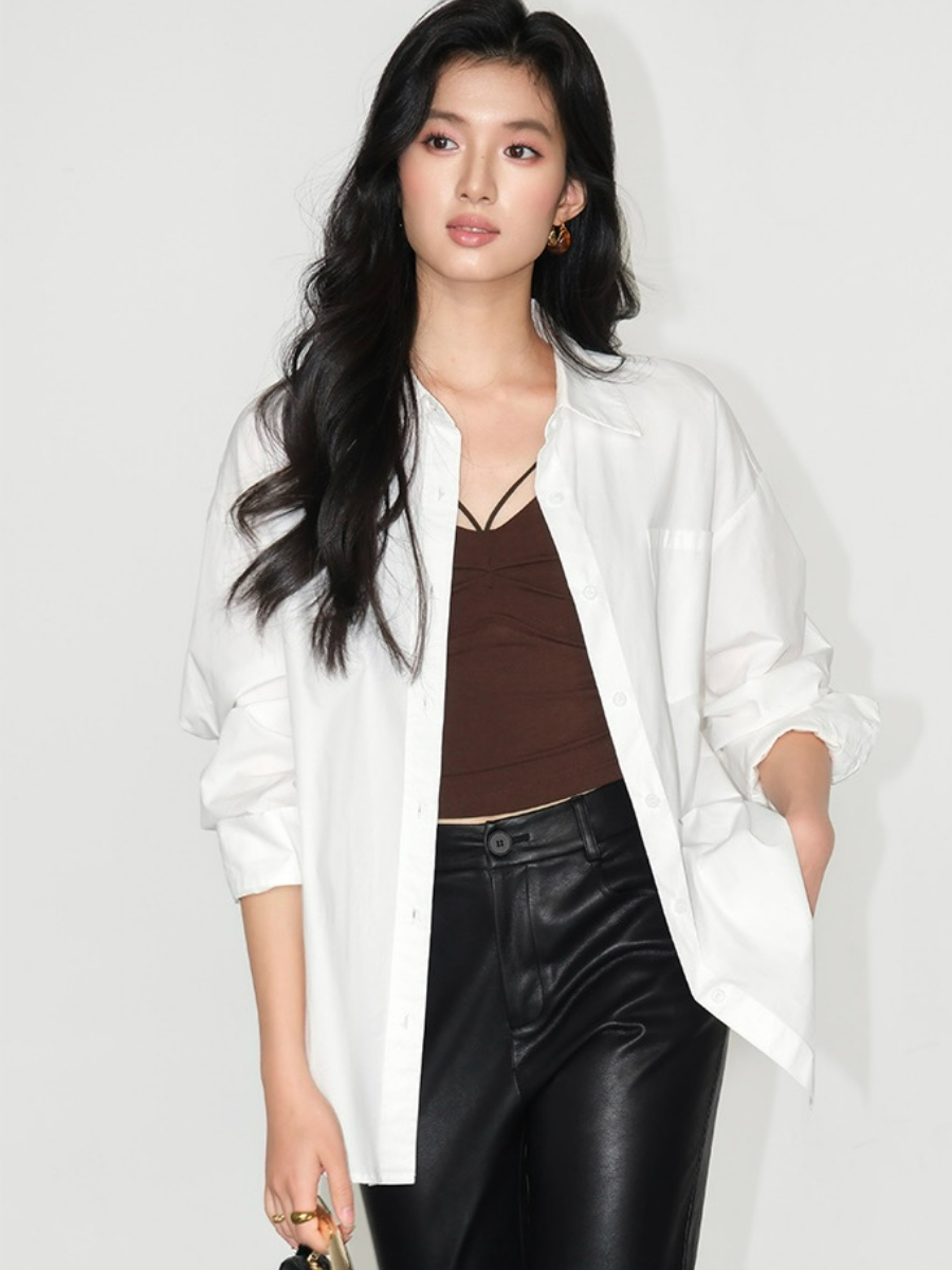 Kenna Oversized Cotton Shirt with Pocket-The Black Bow-