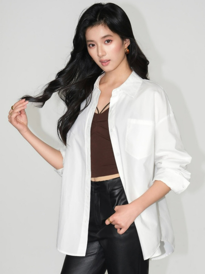Kenna Oversized Cotton Shirt with Pocket-The Black Bow-