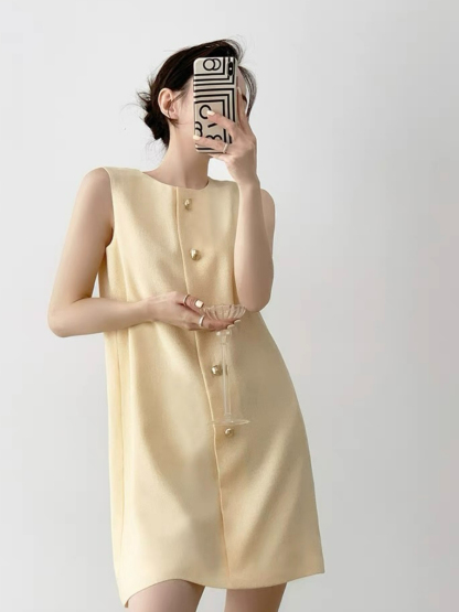 Natahja Sleeveless Button Shift Dress-The Black Bow-