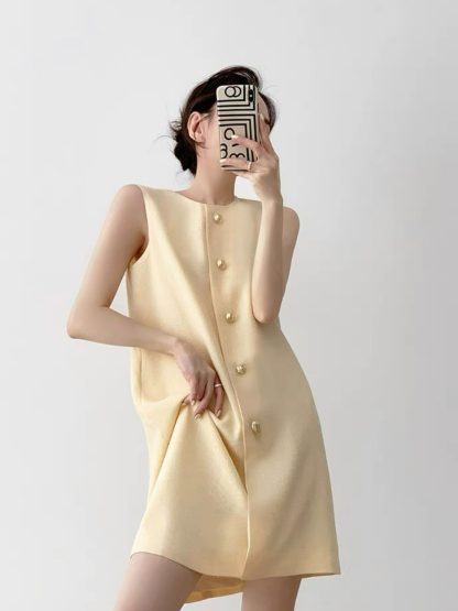 Natahja Sleeveless Button Shift Dress-The Black Bow-