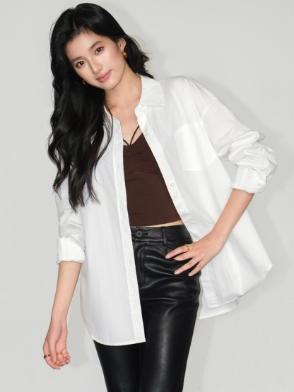 Kenna Oversized Cotton Shirt with Pocket-The Black Bow-