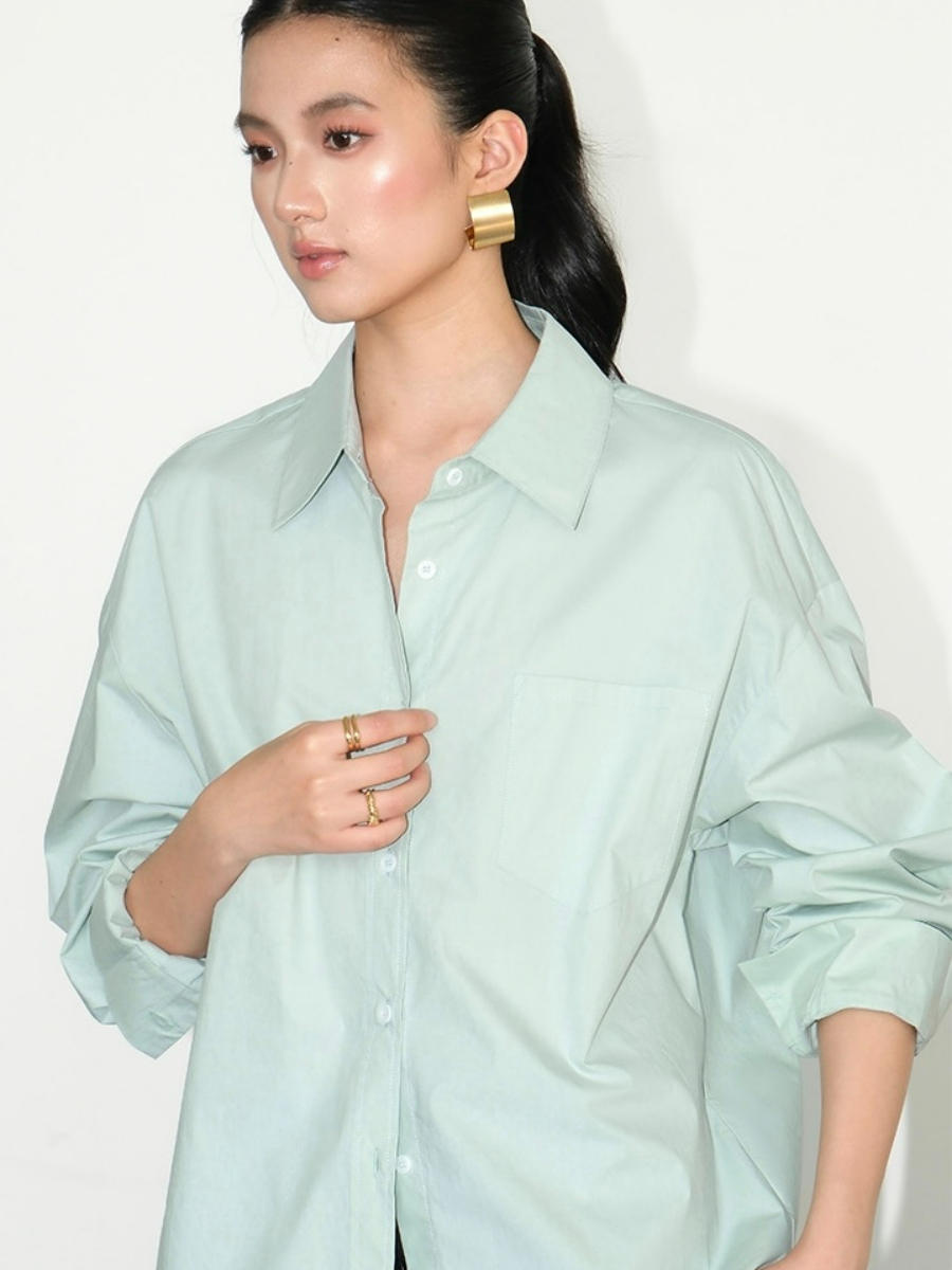 Kenna Oversized Cotton Shirt with Pocket-The Black Bow-