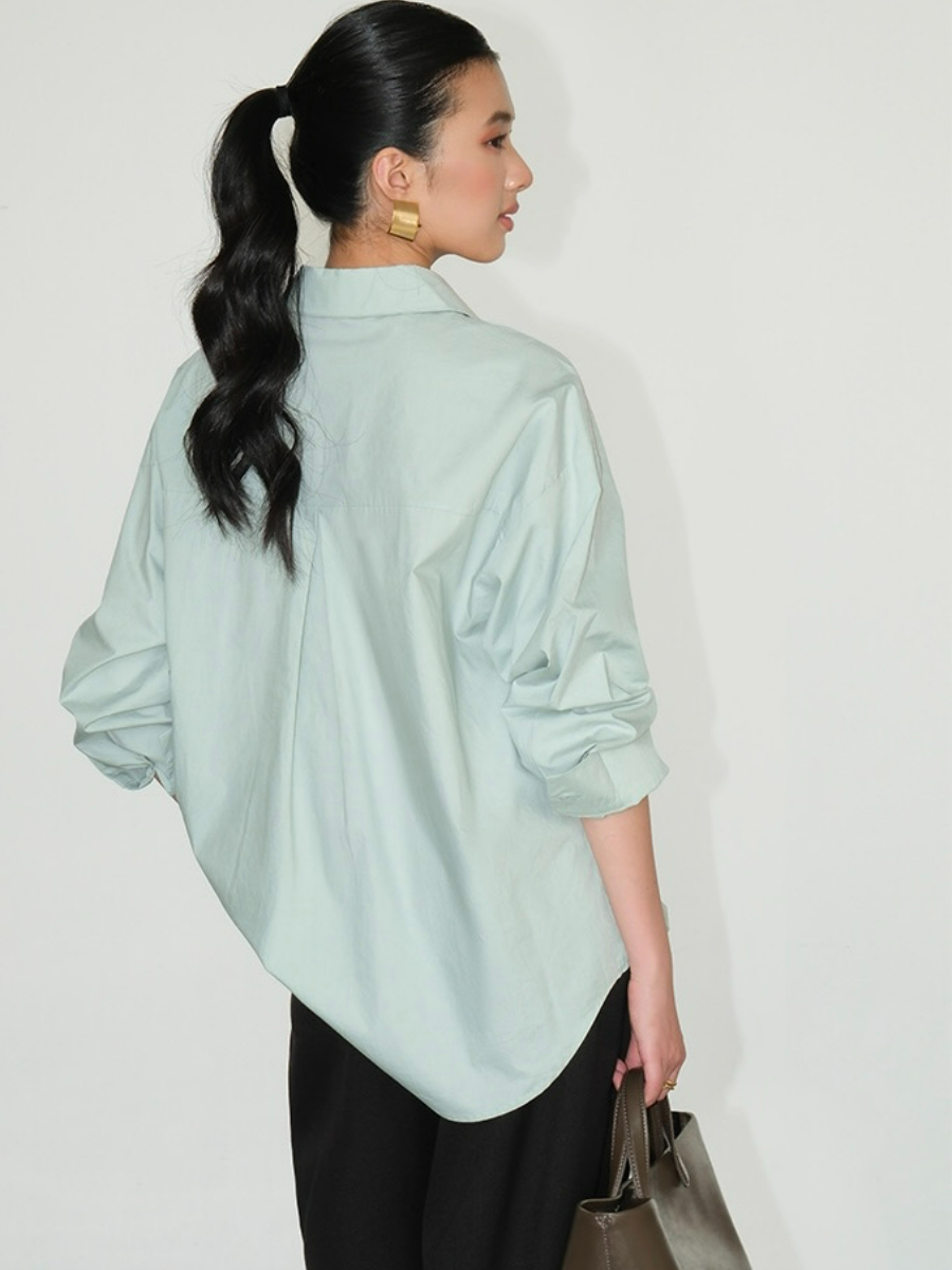 Kenna Oversized Cotton Shirt with Pocket-The Black Bow-